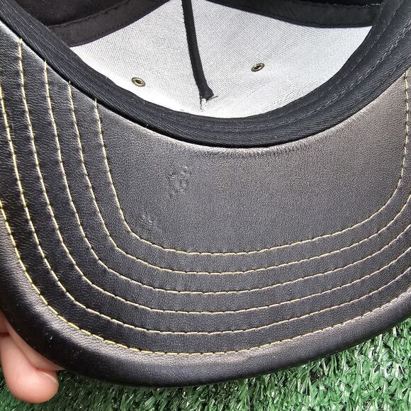 Disney Parks Black Hat Baseball Cap Gold Mickey Mouse 28 Millennial Faux Leather - Picture 9 of 10